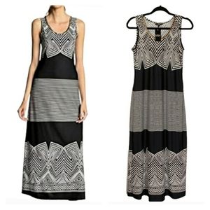 MSK Black & White Geometric Stripe Print  Sleeveless Maxi Small Dress NWT